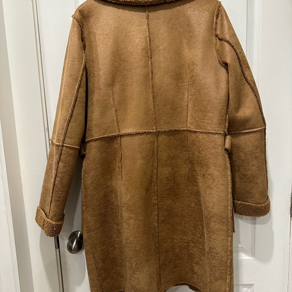 Nikki Jones reversible faux suede/shearling long moto style coat - Picture 2 of 14